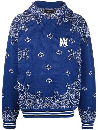 Amiri Bandana B-ball Cotton & Cashmere Hoodie Sweater In Blue Black