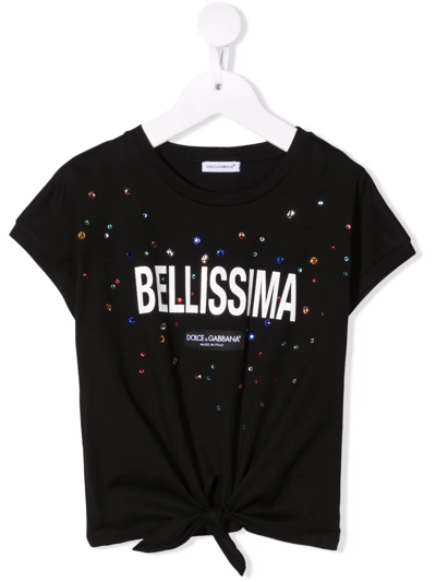 Dolce & Gabbana Kids' Slogan-print Tied T-shirt In Black