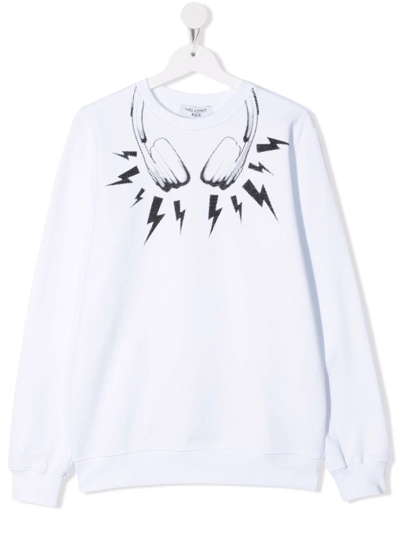 Neil Barrett Kids White Sweatshirt With Thunderbolt Headphone Print
