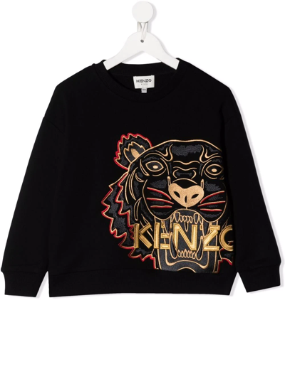 Kenzo Kids' Embroidered Tiger Head Cotton Sweatshirt In Black