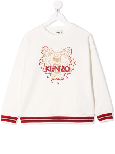 Kenzo Kids' Tiger Head-embroidered Sweatshirt In Neutrals