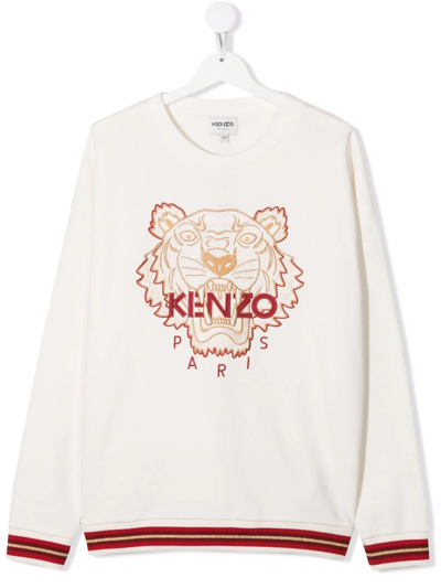 Kenzo Kids' Embroidered Tiger Head Sweatshirt In Neutrals