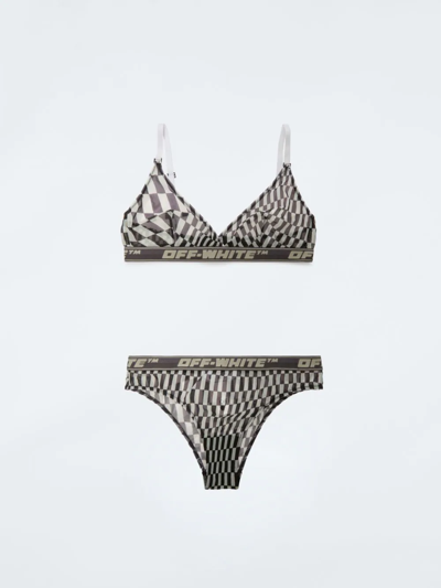 Off-white Optical-print Mesh Lingerie Set In White