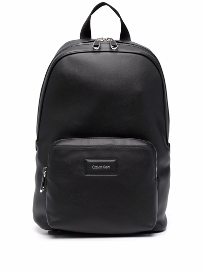 Calvin Klein Logo-patch Zip-up Backpack In Black