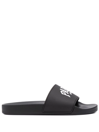 Balenciaga Paris Logo-print Rubber Slides In Black