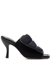 Gia Borghini Womans Scuba And Black Leather Puffy Mules With Velcro Closure In Black