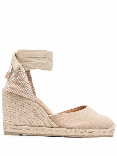 Castaã±er Tie-fastening Wedge Sandals In Beige