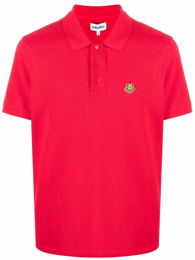 Kenzo Tiger Logo-patch Polo Shirt In Red