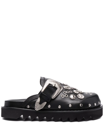 Toga Ssense Exclusive Black Eyelet Metal Sabot Loafers In Aj1058 Black