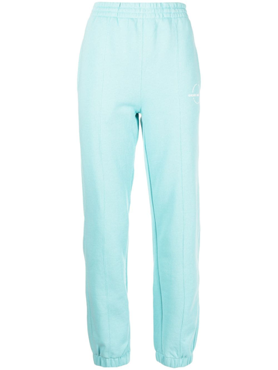 Helmut Lang Printed French Cotton-terry Track Pants In Turquoise