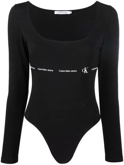Calvin Klein Jeans Est.1978 Logo-print Long-sleeved Bodysuit In Black