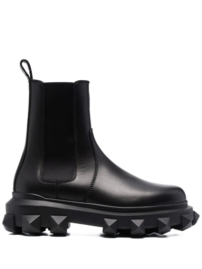 Valentino Garavani Garavani Roman Stud Black Leather Ankle Boots