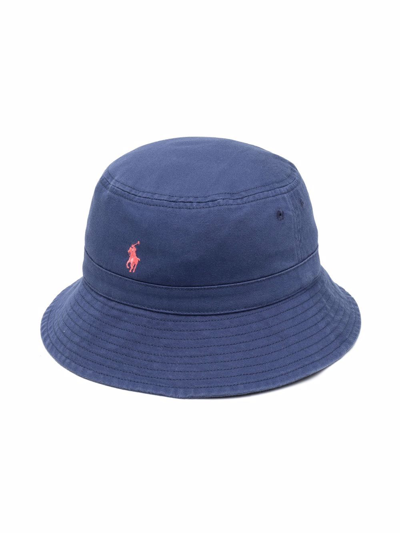 Ralph Lauren Kids' Logo-embroidered Cotton Bucket Hat In Blue