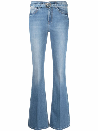 Pinko Love Birds-embellished Flared Jeans In Blu