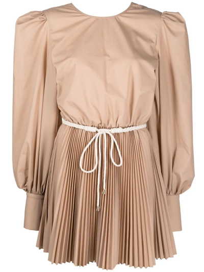 Federica Tosi Puff-shoulder Pleated Dress In Neutrals