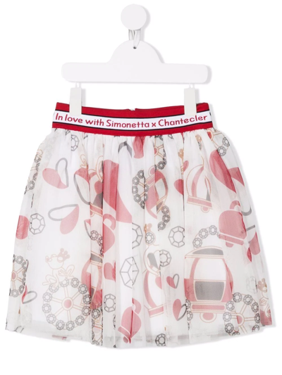 Simonetta Kids' Printed Logo-waist Skirt In Bianco