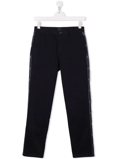 Fay Teen Logo-tape Trousers In Blue