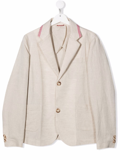 Fay Kids' Contrast Trim Linen-blend Blazer In Neutrals