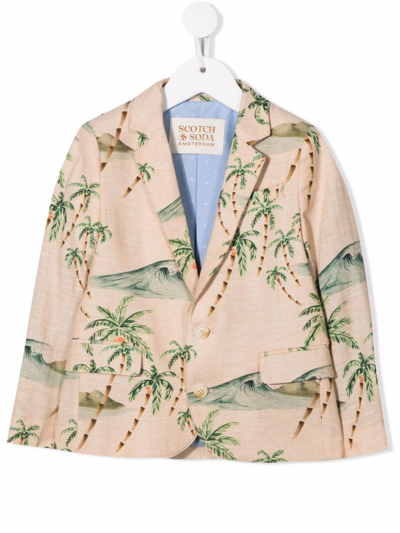 Scotch & Soda Kids' Tropical Print Blazer In Neutrals