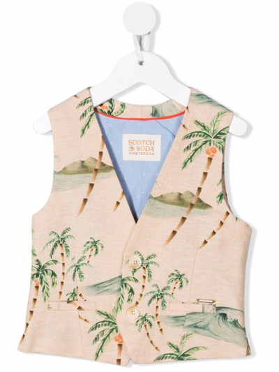 Scotch & Soda Kids' Tropical Print Waistcoat In Neutrals