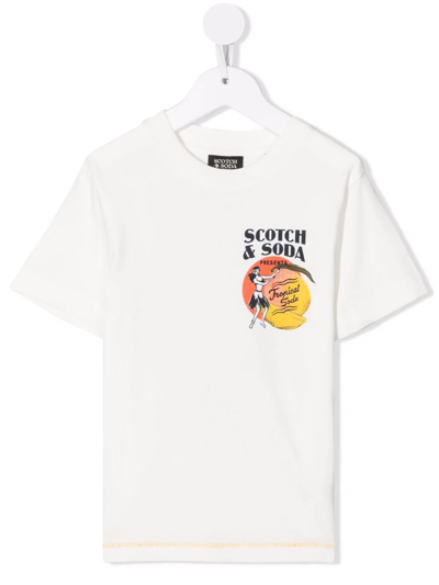 Scotch & Soda Kids' Graphic Print T-shirt In White