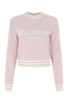 Balmain Logo Wool Blend Knit Cropped Sweater In Pink