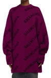 Balenciaga Oversized Logo-intarsia Jumper In Purple Black