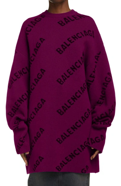 Balenciaga Oversized Logo-intarsia Jumper In Purple