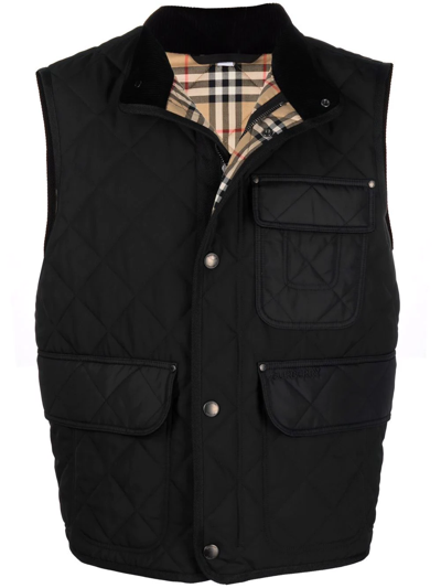 Burberry Diamond-quilted Vintage Check Lined Gilet In 黑色
