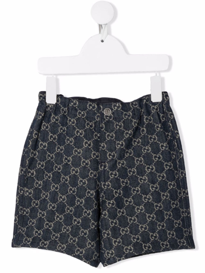 Gucci Babies' Gg Denim Bermuda Shorts In Blue