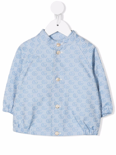 Gucci Babies' Gg Cotton Jacquard Bomber Jacket In Blue