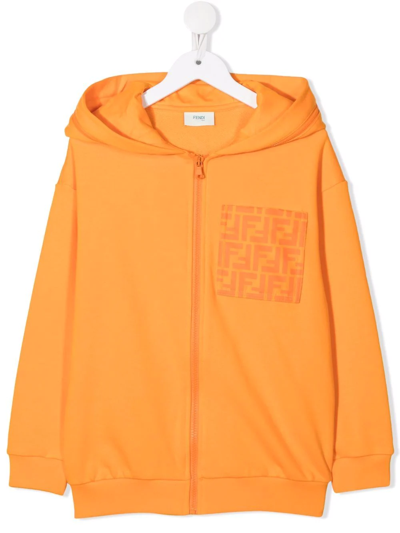 Fendi Kids' Ff-logo Print Hoodie In Orange