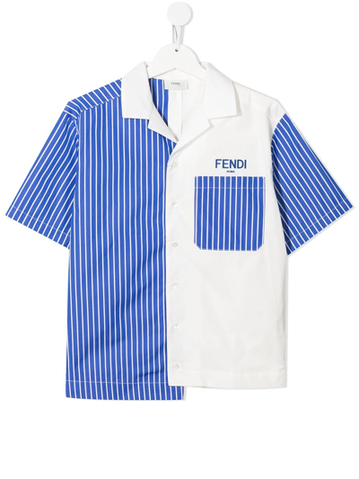 Fendi Kids' Little Boy's & Boy's Half-striped Logo Shirt In White Navy