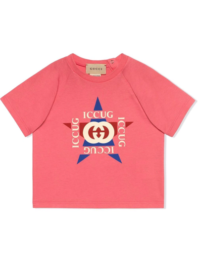 Gucci Babies' Kids Cotton Logo T-shirt In Pink