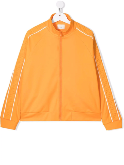 Fendi Teen Ff-embossed Zip-up Top In Orange