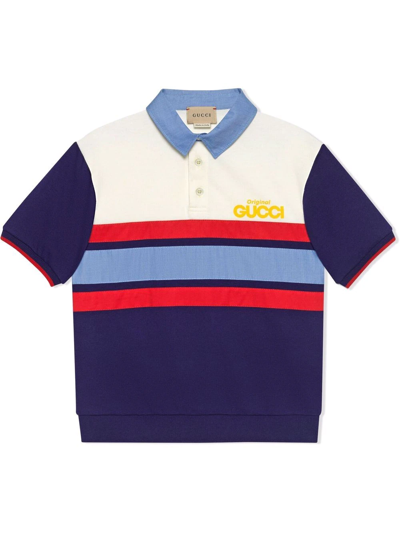 Gucci Kids' Logo-print Cotton Polo Shirt In Blue