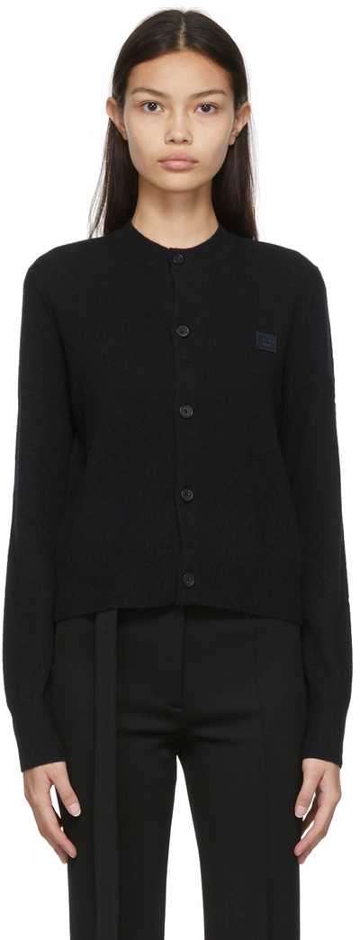 Acne Studios Keva Face Patch Wool Cardigan In Black