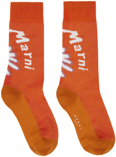 Marni Orange Jacquard 70's Flower Socks