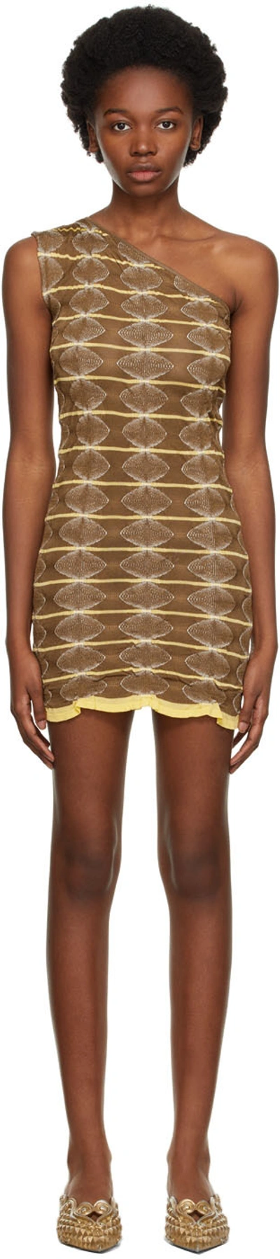 Gimaguas Ssense Exclusive Brown & Yellow One Shoulder Dress In Brown/yellow  | ModeSens