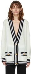 Balmain Striped Jacquard-knit Wool-blend Cardigan In White