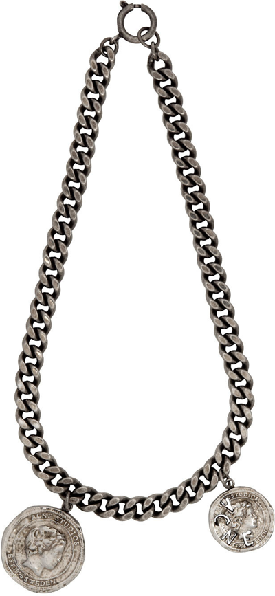 Acne Studios Coin-charm Antiqued-brass Necklace In Silver