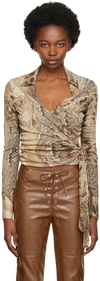 Blumarine Brown Jersey Wrap Blouse In M8335 Sahara/marrone