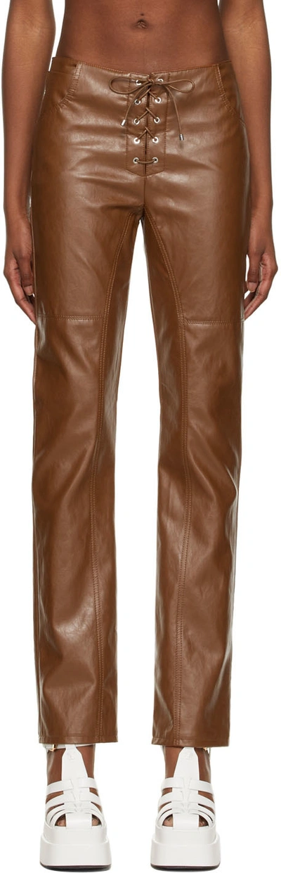 Blumarine Lace-up Faux-leather Trousers In Brown