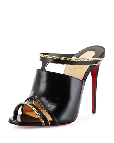 Christian Louboutin Akenana Chain-trimmed Leather Mule Sandals In  Black-gold | ModeSens
