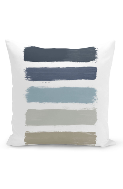 Curioos Blue & Taupe Stripes Throw Pillow In White