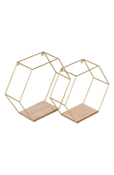 Honey-can-do Set Of Hexagonal Decorative Metal Wall Shelves In Gold