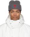 Ami Alexandre Mattiussi Ami De Coeur Embroidered Beanie Hat In Heather Grey