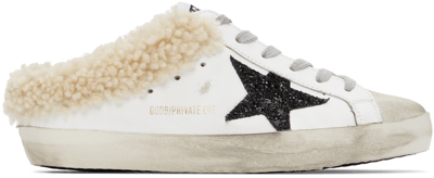 Golden Goose Ssense Exclusive White & Black Shearling Super-star Sneakers In White/ Black Glitter