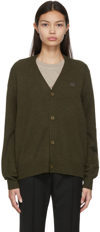 Acne Studios Keve Face Patch Wool Cardigan In Cs2 Dark Khaki Melan