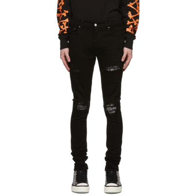 Amiri Mx1 Leather Patch Ripped Skinny Jeans In Black